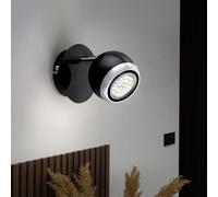 Applique spot mural en métal chromé spot LED orientable, spot mobile, design anneau noir, 1x LED 3W 250 lm blanc chaud, H 11,5 cm