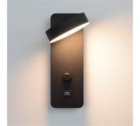 Applique Murale de Lecture rotative à 300 °, Applique encastrée réglable Moderne, Lampe Chevet avec Port Chargement USB, luminaire for tête lit for Chambre Coucher(Black,Neutral Light)