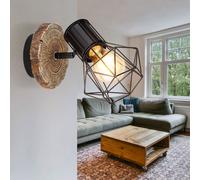 Applique murale de style rustique Applique murale aspect bois Grille lampe de salon avec spot mobile, métal noir naturel, 1x douille E27, LxH 13x18,5 cm