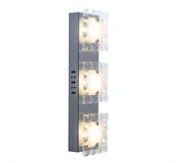 Applique murale design pour salon, cristaux de verre, aluminium argenté satiné, 3 LED 5 watts 500 lumens blanc chaud, L x l x H 42 x 12 x 6,5 cm