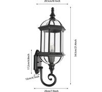 Applique murale d'extérieur - Applique murale en verre - Résistante à l'humidité - Alimentation secteur CA - Sans ampoule - Lumière blanche - Hauteur à partir de 30,5 cm - Noir