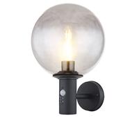 Applique murale d'extérieur applique murale LED avec détecteur de mouvement lampe de façade, boule de verre fumée en acier inoxydable anthracite, 7W 806lm blanc chaud, LxPxH 26,5x25x37 cm