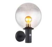 Applique murale d'extérieur applique murale LED avec détecteur de mouvement lampe de façade, boule de verre fumée en acier inoxydable anthracite, 7W 806lm blanc chaud, LxPxH 26,5x25x37 cm