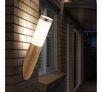 Applique murale d'extérieur en acier inoxydable lampe d'extérieur terrasse balcon extérieur aspect bois clair, plastique opale, 1x E27, DxH 7,6x39 cm