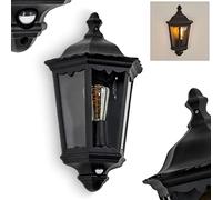 Applique murale d'extérieur Hongkong avec détecteur de mouvement, lampe murale look antique en métal/verre noir/clair, applique rétro/vintage avec douille E27, pour terrasse/cour/entrée, sans ampoules