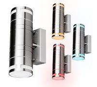 Applique murale d'extérieur intelligente contrôlable via une application pour téléphone portable Langue Spots haut-bas en acier inoxydable dans un ensemble comprenant des lampes LED RVB