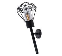 Applique murale d'extérieur IP44, lampe torche de jardin, applique murale vintage noire, aspect grille diamant, métal en acier inoxydable, douille E27, HxLxP 28,5x22,5x28,5 cm