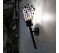 Applique murale d'extérieur IP44, lampe torche de jardin, applique murale vintage noire, aspect grille diamant, métal en acier inoxydable, douille E27, HxLxP 28,5x22,5x28,5 cm