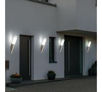 Applique murale d'extérieur lampe de jardin en acier inoxydable lampe de porte d'entrée argentée, look torche, 1x E27, DxH 7,6x40 cm, lot de 4