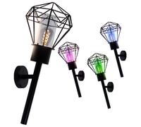 Applique murale d'extérieur lampe de jardin lampe torche noire applique vintage, acier inoxydable, télécommande dimmable, LED RVB 8,5W 806Lm blanc chaud, HxLxP 28,5x22,5x28,5 cm