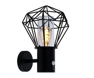 Applique murale d'extérieur Lampe murale LED avec détecteur de mouvement Lampe de jardin détecteur de mouvement, grille diamant noire, télécommande dimmable, 1x RGB 8,5W 806 lm blanc chaud, LxH 22,5x3