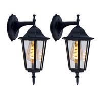 Applique murale d'extérieur, lanterne, lanterne murale, éclairage de jardin, éclairage de façade noir, lampe d'extérieur, verre transparent, 1x E27, PxLxH 20,8x17x36 cm, lot de 2