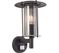 Applique murale d'extérieur noire BRILLIANT DETROIT | Applique murale d'extérieur sur pied avec détecteur de mouvement | IP44 | 1 douille E27, max. 20 W | Métal/plastique