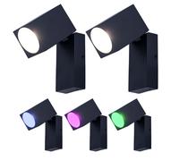 Applique murale d'extérieur orientable, spot lumineux pour balcon, aluminium noir, télécommande dimmable, LED RVB 3,5W 290Lm blanc chaud, LxHxP 6,6x10x9,2 cm, lot de 2