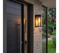 Applique murale d'extérieur Palanga, lampe d'extérieur en métal/verre noir/clair, lampe murale vers le bas avec détecteur de mouvement et effet lumineux pour terrasse/entrée, 1 x E27, sans ampoules