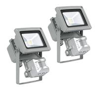 Applique murale d'extérieur projecteur de construction applique murale d'extérieur avec détecteur de mouvement, aluminium verre clair, 1x LED 10W 790Lm blanc froid, LxlxA 11,5x15x11 cm, lot de 2