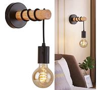 Applique murale d'intérieur, design rétro industriel, bois & métal, éclairage salon & chambre, douille E27, pour ampoule LED 60W max,Sans ampoule, noir