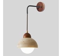 Applique Murale d'intérieur pour Chambre ou Couloir, Style Moderne, dôme, travertin Jaune, Pierre Japonaise, Lampe en Bois Style Industriel rétro, Lanterne Boule en Verre Blanc pou