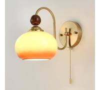 Applique Murale E27 avec Abat-Jour Rond en Verre, Style Vintage, pour Salle de Bain, Cuisine, Salon, Couloir ou sous-Sol. Corps de Lampe doré.