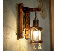 Applique Murale E27 Lampe Murale Bois Rétro Résine Creative Vendange Corde De Chanvre Nostalgie Pendentif Verre Rustique Escalier Couloir Lampshade Chambre Bar Café Salle Manger Salon Lustres Chambre