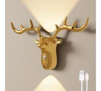Applique murale Elch d'intérieur à intensité variable avec détecteur de mouvement Lampe murale rechargeable sans raccordement électrique Veilleuse sans fil rechargeable USB avec interrupteur ,D'or