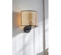 Applique murale élégante avec corps en métal et capuchon en tissu, 27 cm de diamètre, 25 cm de hauteur | 1 LED de 3,15 W, fonctionne sur piles, noir et beige | Éclairage élégant pour n'importe quelle
