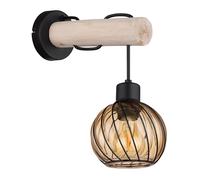 Applique murale en bois Abat-jour en verre rond Applique murale en verre ambre Lampe de salon en bois verre ambre, métal, douille E27, LxlxH 27x13x30 cm