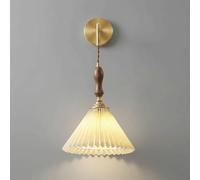 Applique Murale En Bois de Noyer Et Laiton, Lampe Suspendue de Style Crème Français Avec Abat-Jour En Tissu Plissé, Luminaire Suspendu Vintage Réglable Pour Îlot de Cuisine, Chambre, Salle À Manger, C