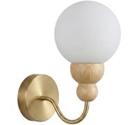 Applique Murale en Bois, Style Nordique, avec Abat-Jour Globe en Verre Blanc, idéale pour la Chambre, la Table de Chevet, Le Couloir ou la décoration intérieure.