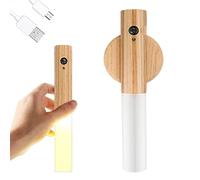 Applique Murale en Bois, Veilleuse d'intérieur avec détecteur de mouvement, Applique Murale à Batterie Magnétique Rechargeable Sans fil avec Interrupteur pour Chambre, Couloir, Escalier (Frêne - 1 Pc)
