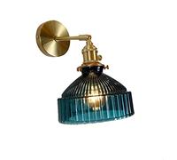 Applique Murale en Laiton avec Interrupteur, Abat-Jour Verre plissé Edison, éclairage Mural, Base E27, Bras réglable, Lampes murales for Chambre à Coucher, Salon, Cuisine, Couloir(Blue)