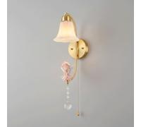 Applique Murale En Laiton Doré En Forme D'Ange Avec Chaînette, Figurine de Fée Rose Fantaisiste Et Pendentif En Cristal, Abat-Jour En Verre Dépoli En Forme de Cloche, Lampe Décorative Mignonne Pour Ch