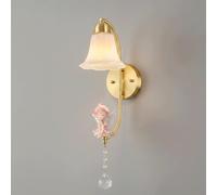 Applique Murale En Laiton Doré En Forme D'Ange Avec Chaînette, Figurine de Fée Rose Fantaisiste Et Pendentif En Cristal, Abat-Jour En Verre Dépoli En Forme de Cloche, Lampe Décorative Mignonne Pour Ch