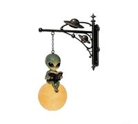 Applique murale en résine motif lune 15 cm style vintage | Charmante figurine extraterrestre, base de lune lumineuse, accents métalliques vintage, taille compacte de 15 cm