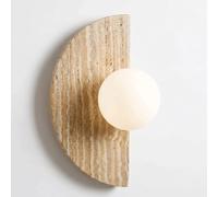 Applique Murale En Travertin Jaune, Luminaire Mural En Pierre Naturelle, Lampe Demi-Cercle Créative En Marbre Avec Globe En Verre Blanc, Applique de Chevet Minimaliste G9 Pour Salon, Chambre, Couloir