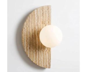 Applique Murale En Travertin Jaune, Luminaire Mural En Pierre Naturelle, Lampe Demi-Cercle Créative En Marbre Avec Globe En Verre Blanc, Applique de Chevet Minimaliste G9 Pour Salon, Chambre, Couloir
