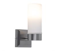 Applique murale en verre IP44 pour salle de bain, verre opale, métal nickel mat, 1x douille E14, HxP 18,5x11,5 cm