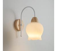Applique Murale en Verre Moderne, boîtier Bois/métal, Lampe Filaire, luminaire d'intérieur E27, Salon de Lecture for Chambre à Coucher(Wood,A)
