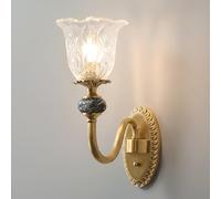 Applique Murale Européenne En Laiton Antique, Luminaire Orné En Laiton Massif Sculpté, Accent En Céramique, Abat-Jour En Verre Transparent Texturé, Douille E14 Simple, Câblée, Pour Salon, Chambre (44