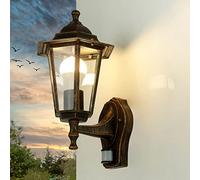 Applique murale extérieure avec détecteur de mouvement en aluminium et verre couleur cuivre antique IP44 pour jardin, profondeur 23 cm, culot E27, lanterne rustique avec capteur, lampe murale PARIS