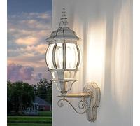 Applique murale extérieure en verre et aluminium blanc doré IP44 Jardin Balcon H:54 cm E27 Design rustique de style campagnard Lanterne murale extérieure BREST