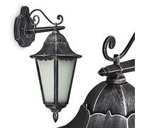 Applique murale extérieure Lignac, applique vintage descendante en fonte d'aluminium noir/argenté et verres dépolis pour une ampoule E27, ampoule(s) non incluse(s), IP44