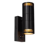 Applique murale extérieure noire moderne tube strié haut/bas, détecteur, 2xGU10 7W TIMBALA
