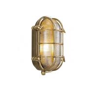 Applique Murale Extérieure Ovale de Style Marin, Finition Laiton Résistant Aux Intempéries, Douille E27 Et Cage En Verre Cannelé, Idéale Pour Porche, Terrasse, Entrée, Balcon Ou Portail.