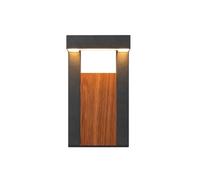 Applique Murale Extérieure Rectangulaire Creuse, Luminaire Minimaliste Sur Colonne, Cadre Noir de 20 Cm Avec Panneau Décoratif En Bois, Éclairage Led 18 W Étanche Ip65 Pour Porche, Jardin, Entrée, Por