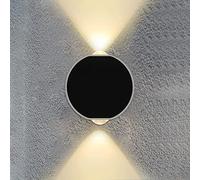 Applique Murale Extérieure Ronde Noire À Led, Éclairage Indirect (Montage Vers Le Haut/Bas), Style Moderne Alumiwall, 6000K/4500K