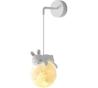 Applique murale filaire for chambre d'enfant, 3D, boule de lune, murale de chambre à coucher, animaux de dessin animé mignons, lapin, panda, ours, nordique blanche à intensité variable(Rabbit)
