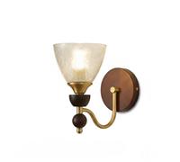 Applique Murale Française de Style Mid-Century En Bois de Sapelli Et Laiton, Élégante Lampe Murale Finition Dorée Avec Abat-Jour En Verre À Motif de Feuilles, Douille E27, Luminaire Décoratif À Une Lu