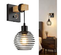Applique murale industrielle avec variateur de luminosité à bouton rotatif et culot E27, lampe d'ambiance idéale pour la lecture
