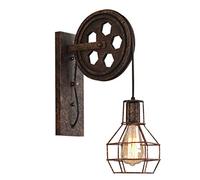 Applique Murale Industrielle Poulie Design Suspension Luminaire Vintage Métal en forme Cage Noir Rétro E27 Lampe de Mur Loft Corde Ajustable (Rouille-1pcs)